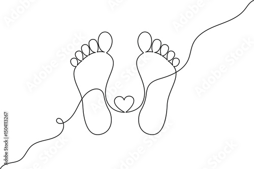 Foot sole continuous one line drawing of isolated outline vector art black white background

