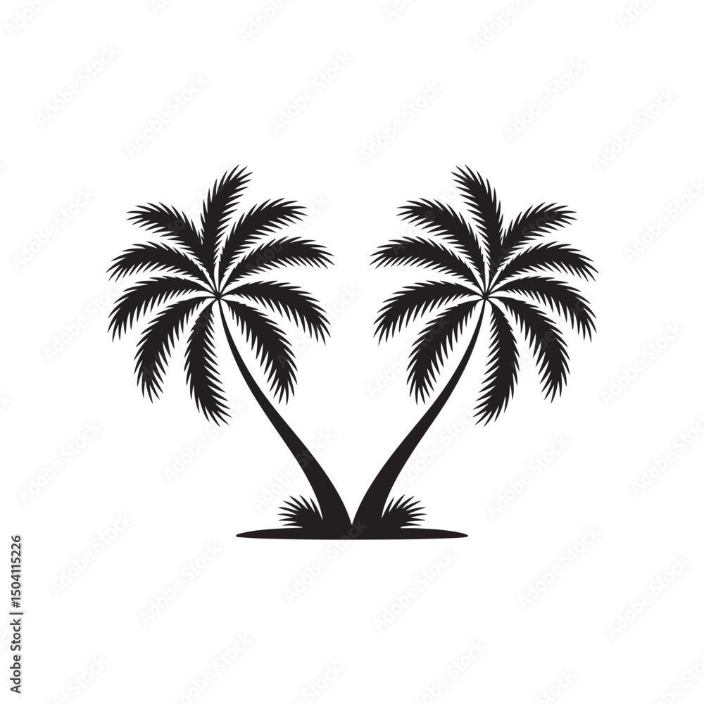 Obraz premium Black Silhouette of Twin Palm Trees on White Background