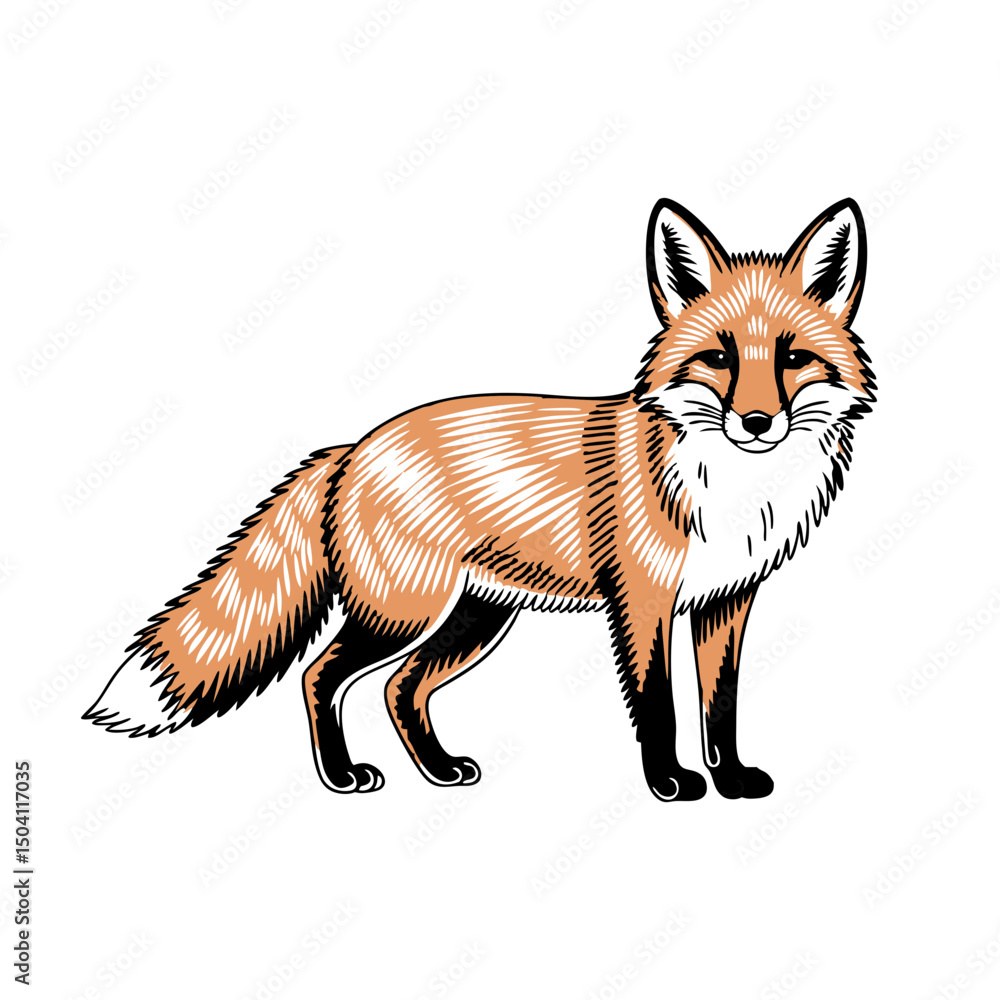 Fototapeta premium Hand-drawn fox illustration, orange and white, for design projects