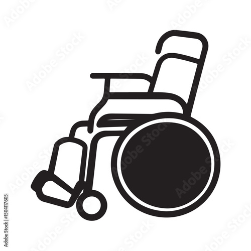 This wheelchair icon vector features a simple and recognizable design, depicting a mobility aid for people with disabilities isolated on white background.