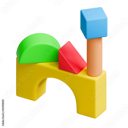 3D Wood block in cartoon style, transparent background