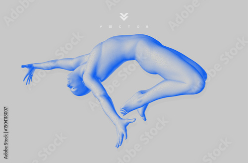 Jumping man. Man in zero gravity. Guy is flying or falling in the air. 3D vector illustration.