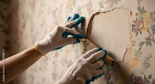 Transforming Spaces: Removing Old Floral Wallpaper, A Fresh Start for Home Renovation Projects, Revealing Wall's Potential, DIY Decor, Interior Renewal.
