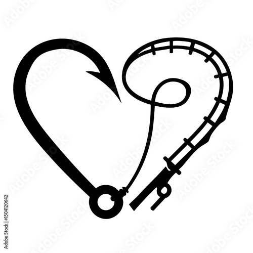 Heart Shaped Fishing Rod and Hook Vector SVG Clipart illustration