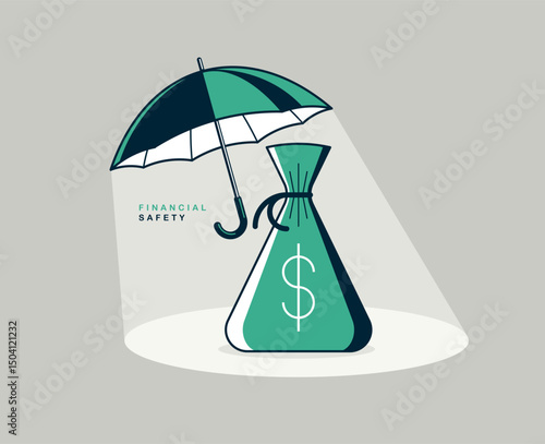 Umbrella with money bag vec...