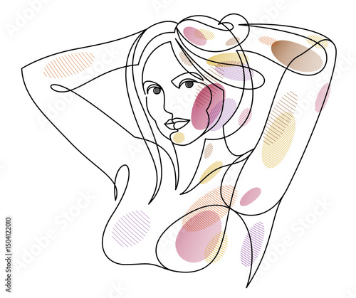 Woman beauty face vector linear illustration, delicate line art of attractive girl portrait, abstract feminine drawing minimal style isolated.