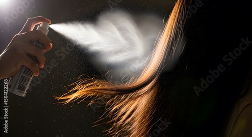Hair Care Magic: Aerosol Spray Adds Shine & Hold, Perfect for Style, Beauty, & Confidence. Modern Portrait for Editorial, Beauty Ads, & Lifestyle Content.
