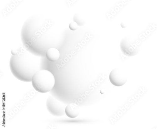 Light and soft 3D defocused spheres vector abstract background, relaxing ambient theme with white balls in levitation, atmospheric wallpaper.