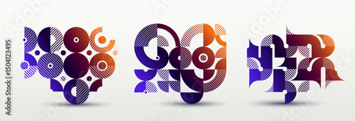 Abstract Bauhaus graphic design set, vector abstract background modern geometric pattern, geometry motif of art wallpapers, tiles compositions collection.