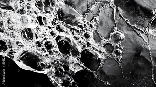 Ice surface with cracks and trapped air bubbles