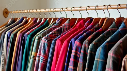 Wallpaper Mural Row of colorful clothes on wooden hangers Torontodigital.ca