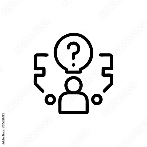 tech brainstorm icon, of a person contemplating with ideas represented by a lightbulb  