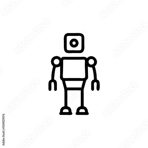 Simple line art of a bipedal robot standing upright  