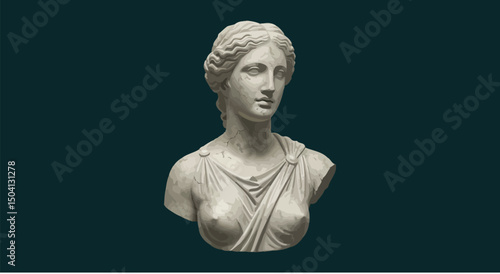 A breathtakingly detailed, high-contrast, ultra-high-resolution vector illustration of the Greek goddess Aphrodite as a flawless, full-length marble statue. 