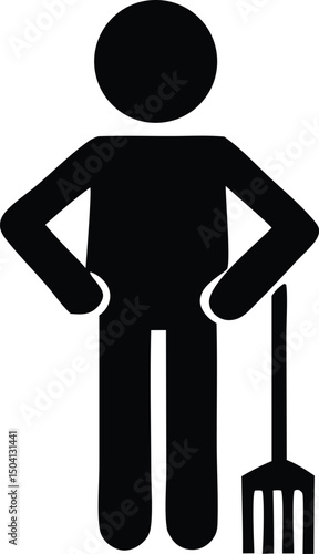 Simple pictogram of a farmer holding a pitchfork agricultural tool