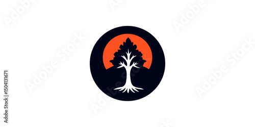 tree silhouette and sunset logo