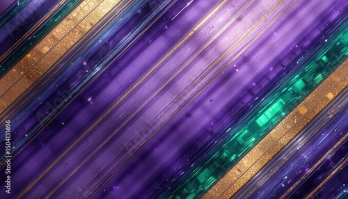 Abstract Diagonal Stripes of Purple, Teal, and Gold Glass