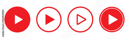 Play button icon set. Start audio or video action symbol. Video player concept . Red Play button Icon. Elements for video player. Push, start, click or record button. video player icon in red colour.