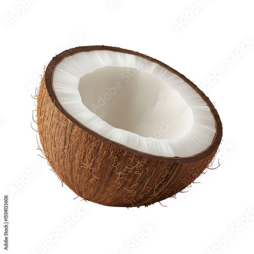 Half of a fresh brown coconut isolated on black
