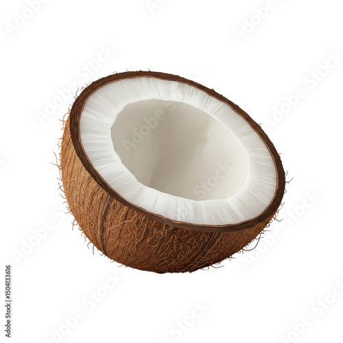 Half coconut isolated on black background