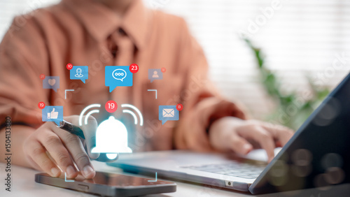 Canvastavla User receiving multiple app notifications on smartphone with social media, chat, email, and location alerts