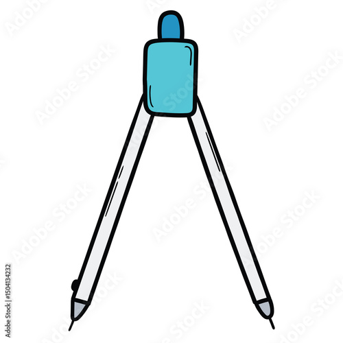 Hand drawn cartoon drawing compass on white background.