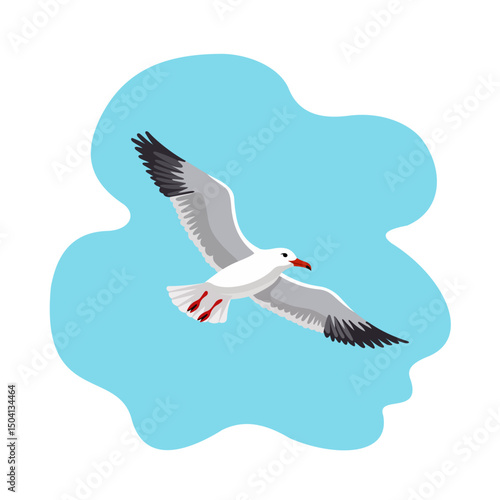 Seagull flying freely in the sky. Vector illustration