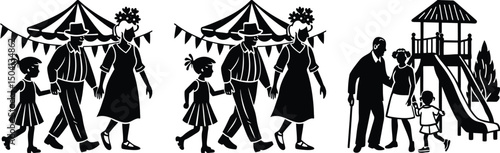 Generations enjoying leisurely outings silhouette style family bonds and childhood memories
