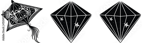Ornamental kite design with diamond gemstones vector illustration and white