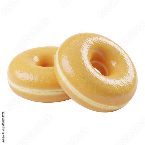 Two glazed donuts isolated on black background