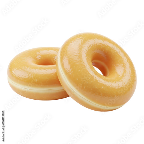 Two glazed donuts isolated on black background