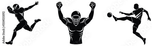 Sportsman silhouette set featuring american football and soccer players in dynamic actions