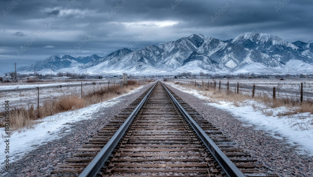 Fototapeta premium Winter Landscape with Railroad Tracks