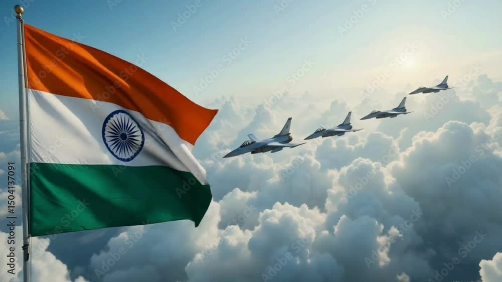 Indian flag fighter jets sky clouds military airforce aviation patriotic independence republic day planes india 4k video