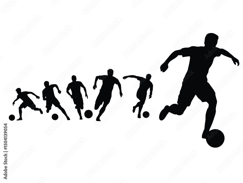 Fototapeta premium football players silhouettes, Soccer Player Dribbling Ball Silhouette, Vector Art
