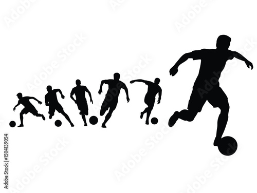 football players silhouettes, Soccer Player Dribbling Ball Silhouette, Vector Art