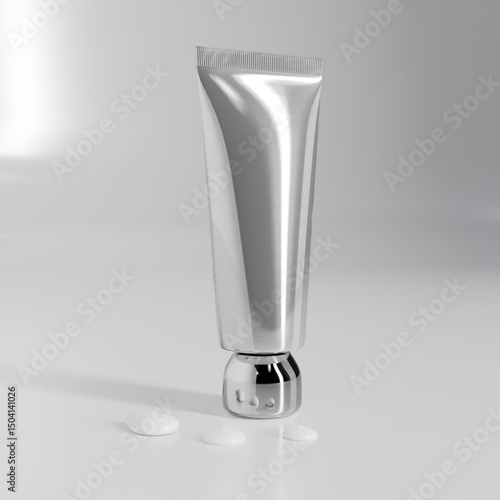 Quadro su tela Facial cleanser tube packging mockup, metallic cosmetic soft tube mockup, alumin