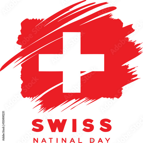 Abstract swiss national day design featuring a red and white flag