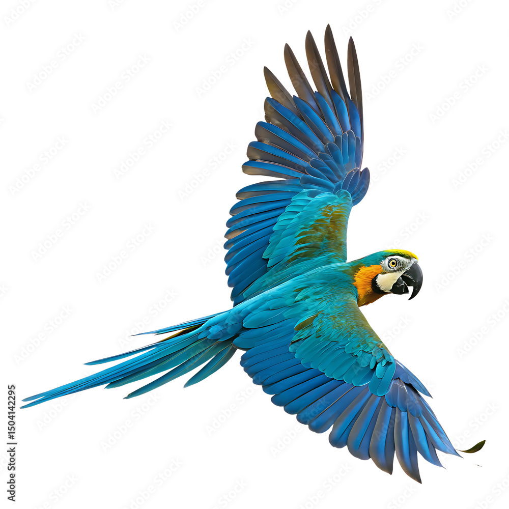 Fototapeta premium Vibrant Macaw in Full Flight isolated on a transparent background