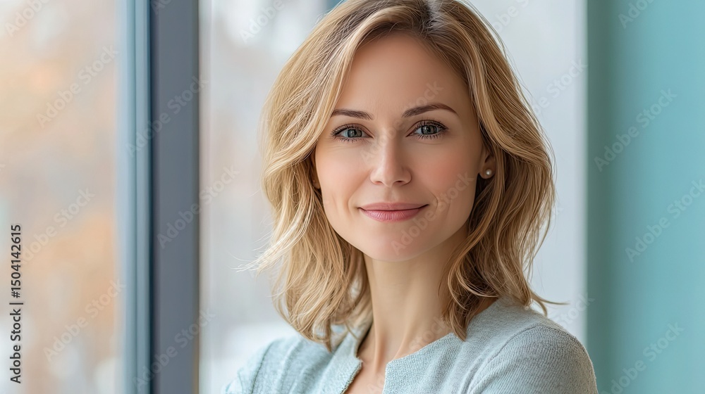 A serene woman with a gentle smile gazing softly forward embodies quiet confidence and hope in natural diffused light A serene woman with a gentle smile gazing softly forward embodies quiet confidence and hope in natural diffused light