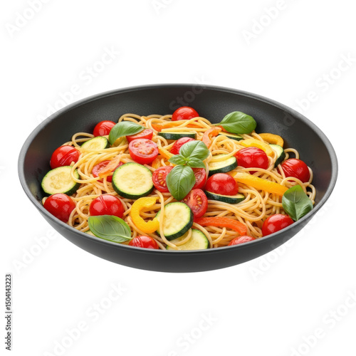 Delicious spaghetti with cherry tomatoes and zucchini