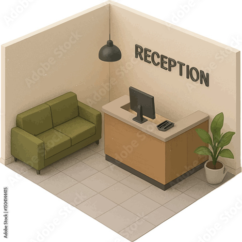Isometric view of Receptionist Room