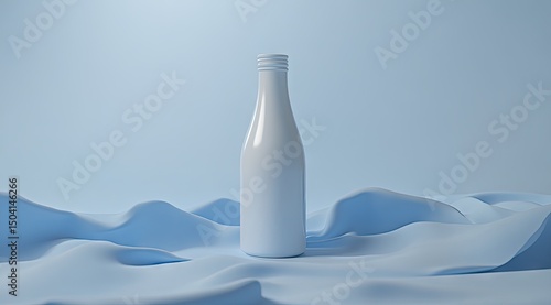 Blank white bottle on soft blue fabric