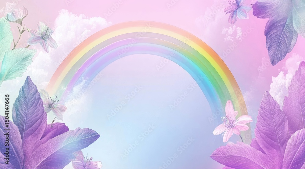 Fototapeta premium Pastel Rainbow Floral Background