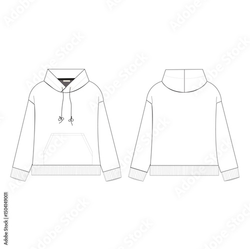 Hoodie for girl’s flat sketch vector. Apparel template