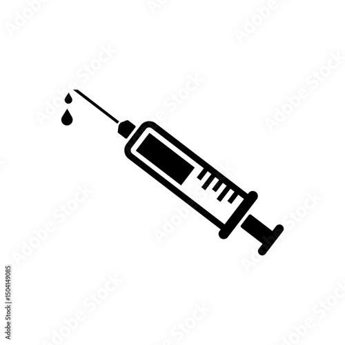 Dripping syringe injection. Vaccination icon on white background.