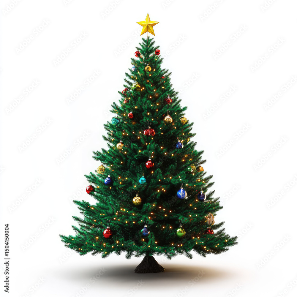Fototapeta premium Festive Christmas tree adorned with colorful ornaments
