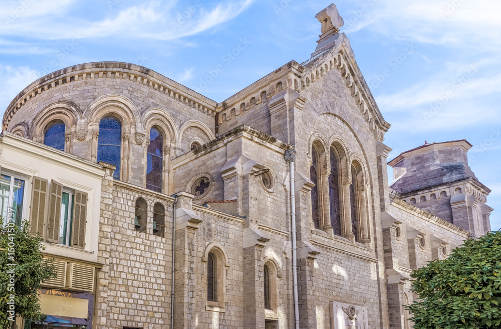 Fototapeta premium Cannes France. Roman Catholic Church of Our Lady of Good Voyage or Notre Dame de Bon Voyage built in 19th century. 