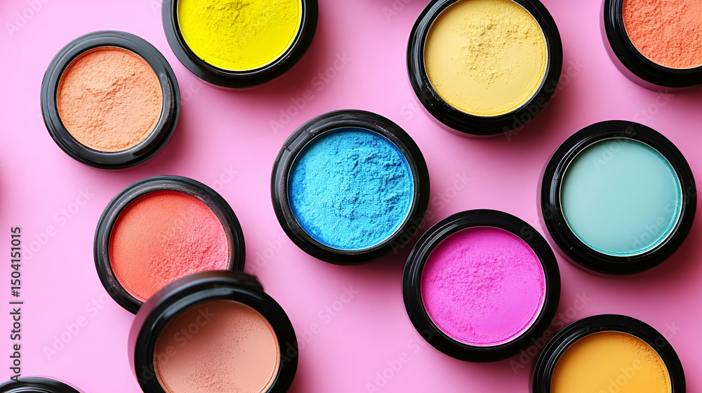 Colorful Eyeshadow Palette on Pink Background Colorful Eyeshadow Palette on Pink Background