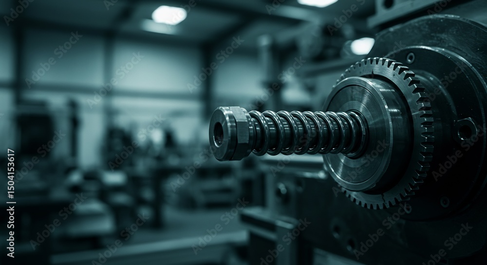 Fototapeta premium Examining Industrial Machine Component with Spring Mechanism